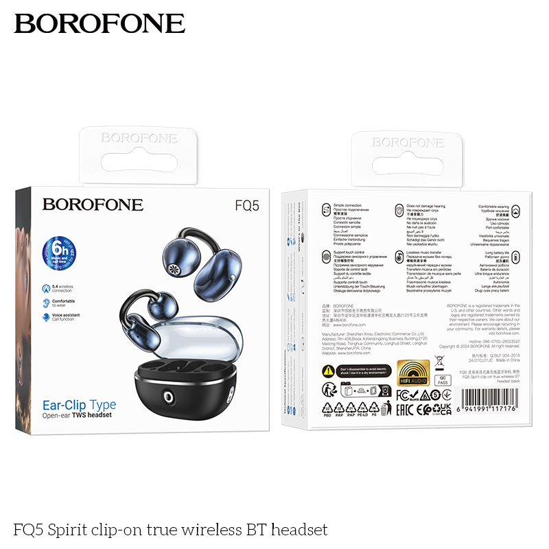 BOROFONE FQ5 Spirit clip-on TWS earbuds NZ 9